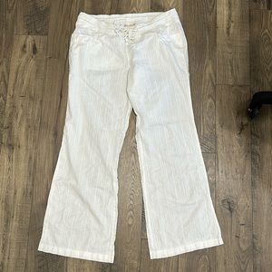 Billabong, white cotton beach pants size small, elastic waist drawstring